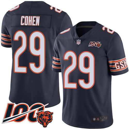 Personalized Bears #29 Tarik Cohen Navy Blue Team Color Men’s Stitched Football 100th Season Limited Jersey