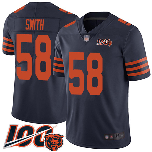Personalized Bears #58 Roquan Smith Navy Blue Alternate Men’s Stitched Football 100th Season Limited Jersey