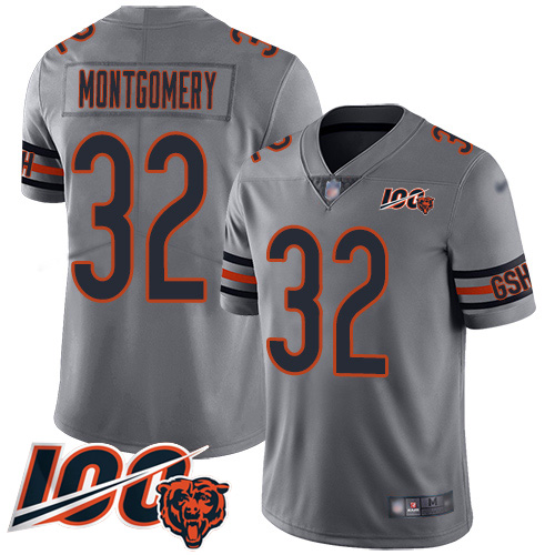 Personalized Bears #32 David Montgomery Silver Men’s Stitched Football Limited Inverted Legend 100th Season Jersey