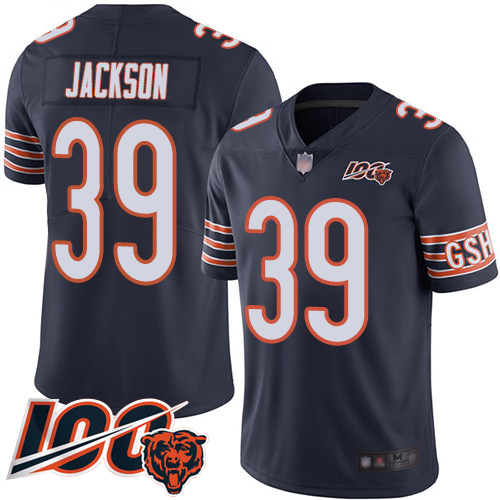 Personalized Bears #39 Eddie Jackson Navy Blue Team Color Men’s Stitched Football 100th Season Limited Jersey