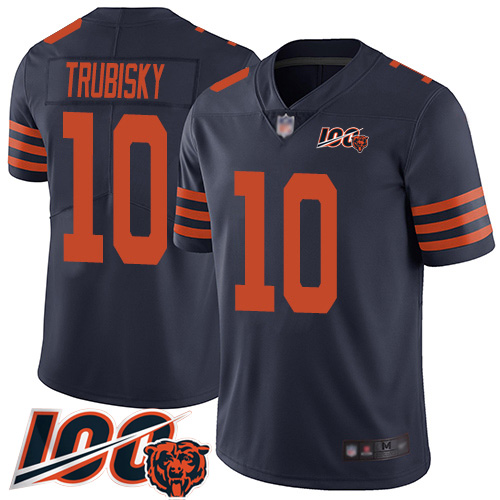Personalized Bears #10 Mitchell Trubisky Navy Blue Alternate Men’s Stitched Football 100th Season Limited Jersey