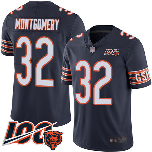 Personalized Bears #32 David Montgomery Navy Blue Team Color Men’s Stitched Football 100th Season Limited Jersey