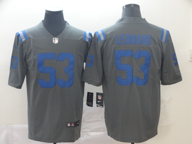 Personalized Colts 53 Darius Leonard Gray Inverted Legend Limited Jersey