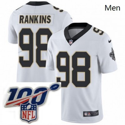Personalized Men’s New Orleans Saints 98 Sheldon Rankins White Untouchable Limited Stitched 100th anniversary Neck Patch NFL Jersey