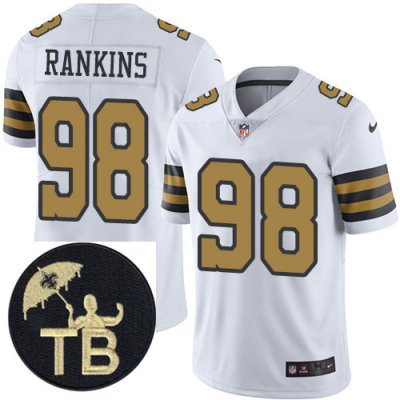 Personalized Men’s New Orleans Saints 98 Limited Sheldon Rankins White NFL Youth Jersey Stitched Tom Benson Patch Saints Rush Untouchable