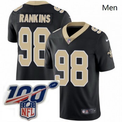 Personalized Men’s New Orleans Saints 98 Sheldon Rankins Black Team Color Untouchable Limited Stitched 100th anniversary Neck Patch NFL Jersey