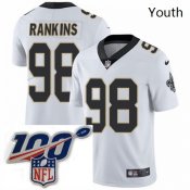 Personalized Youth New Orleans Saints 98 Sheldon Rankins White Untouchable Limited Stitched 100th anniversary Neck Patch NFL Jersey