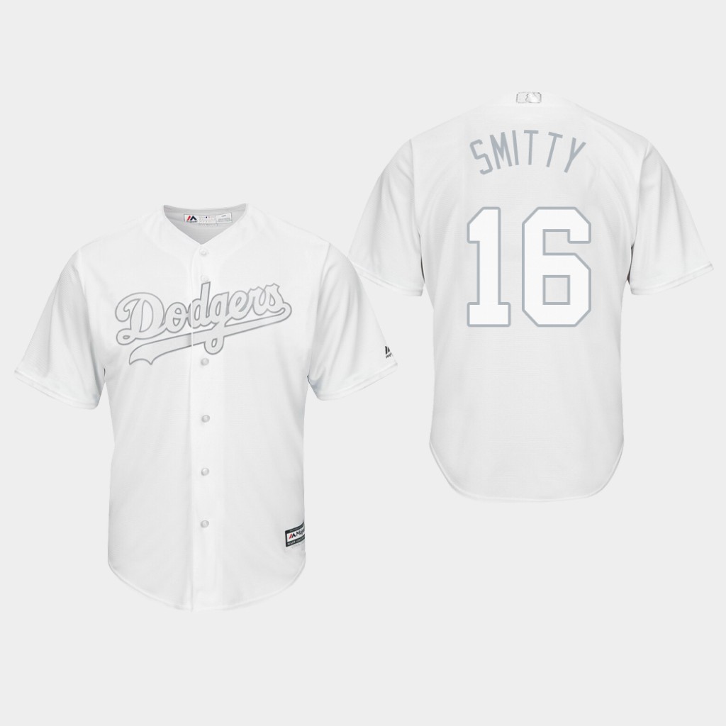 Personalized Men’s Los Angeles Dodgers Will Smith #16 White 2019 Players’ Weekend Smitty Jersey
