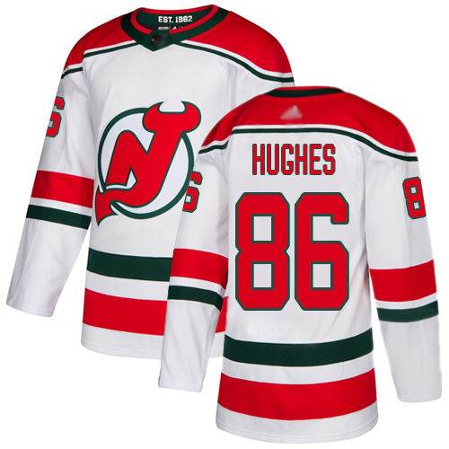 Personalized Devils #86 Jack Hughes White Alternate Authentic Stitched Hockey Jersey