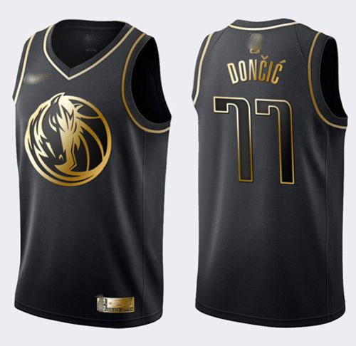 Personalized Mavericks #77 Luka Doncic Black Gold Basketball Swingman Limited Edition Jersey