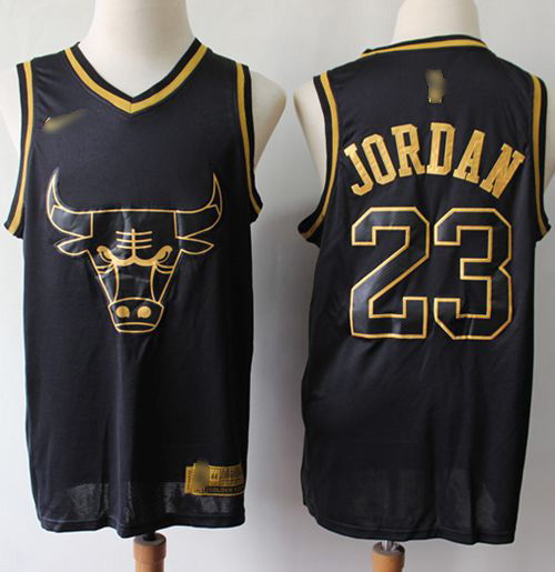 Personalized Bulls #23 Michael Jordan Black Gold Basketball Swingman Limited Edition Jersey