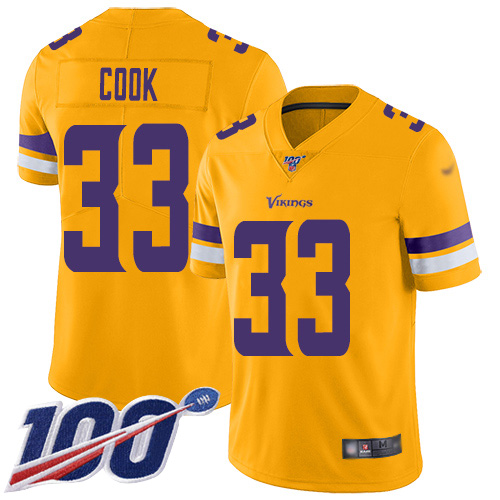Personalized Vikings #33 Dalvin Cook Gold Youth Stitched Football Limited Inverted Legend 100th Season Jersey