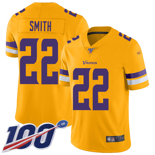 Personalized Vikings #22 Harrison Smith Gold Youth Stitched Football Limited Inverted Legend 100th Season Jersey