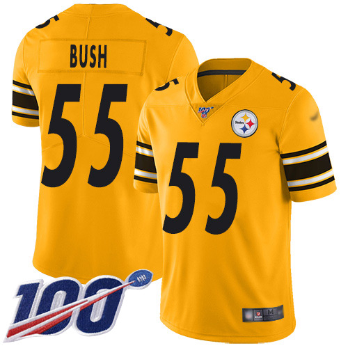 Personalized Steelers #55 Devin Bush Gold Youth Stitched Football Limited Inverted Legend 100th Season Jersey