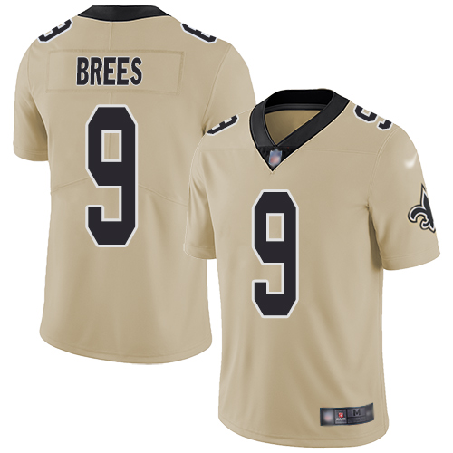 Personalized Saints #9 Drew Brees Gold Youth Stitched Football Limited Inverted Legend Jersey