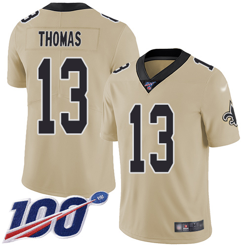 Personalized Saints #13 Michael Thomas Gold Youth Stitched Football Limited Inverted Legend 100th Season Jersey