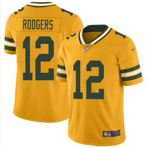 Personalized Packers #12 Aaron Rodgers Gold Youth Stitched Football Limited Inverted Legend Jersey