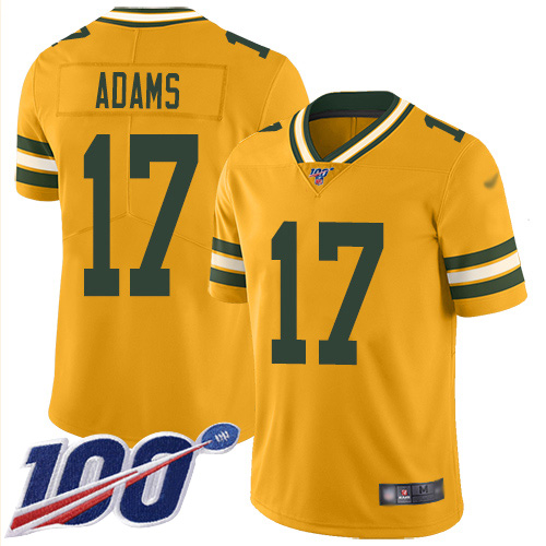 Personalized Packers #17 Davante Adams Gold Youth Stitched Football Limited Inverted Legend 100th Season Jersey