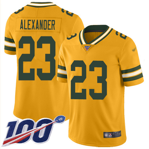 Personalized Packers #23 Jaire Alexander Gold Youth Stitched Football Limited Inverted Legend 100th Season Jersey