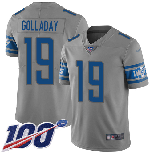 Personalized Lions #19 Kenny Golladay Gray Youth Stitched Football Limited Inverted Legend 100th Season Jersey