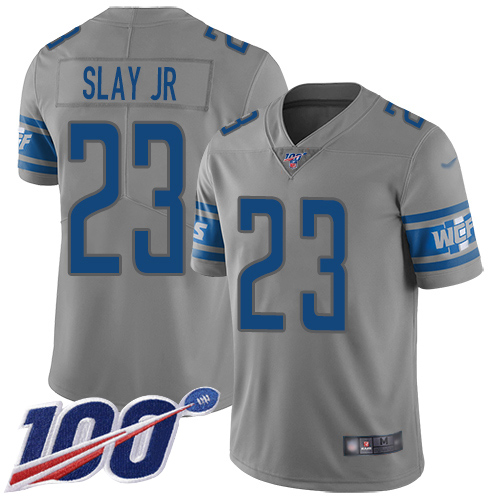 Personalized Lions #23 Darius Slay Jr Gray Youth Stitched Football Limited Inverted Legend 100th Season Jersey