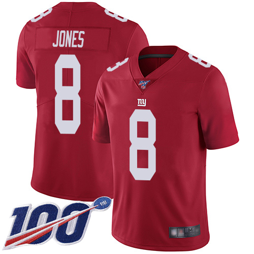 Personalized Giants #8 Daniel Jones Red Youth Stitched Football Limited Inverted Legend 100th Season Jersey