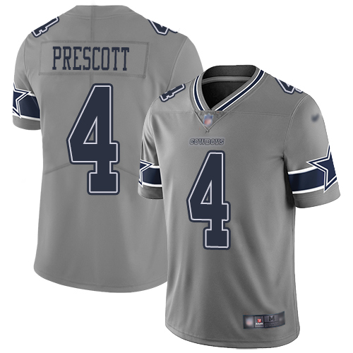 Personalized Cowboys #4 Dak Prescott Gray Youth Stitched Football Limited Inverted Legend Jersey