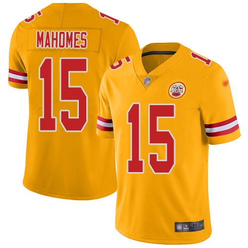 Personalized Chiefs #15 Patrick Mahomes Gold Youth Stitched Football Limited Inverted Legend Jersey