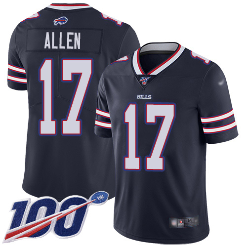 Personalized Bills #17 Josh Allen Navy Youth Stitched Football Limited Inverted Legend 100th Season Jersey