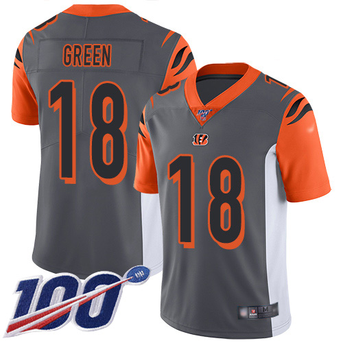 Personalized Bengals #18 A.J. Green Silver Youth Stitched Football Limited Inverted Legend 100th Season Jersey