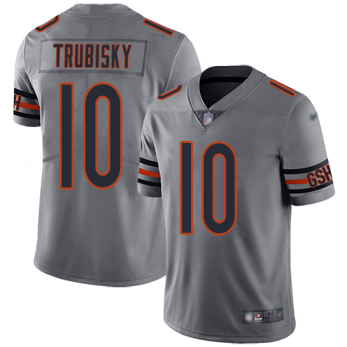 Personalized Bears #10 Mitchell Trubisky Silver Youth Stitched Football Limited Inverted Legend Jersey