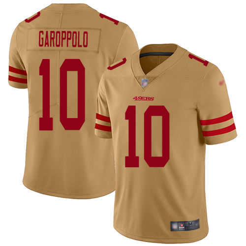 Personalized 49ers #10 Jimmy Garoppolo Gold Youth Stitched Football Limited Inverted Legend Jersey
