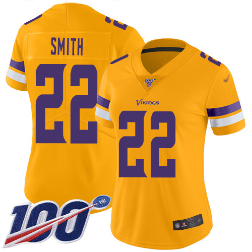 Personalized Vikings #22 Harrison Smith Gold Women’s Stitched Football Limited Inverted Legend 100th Season Jersey