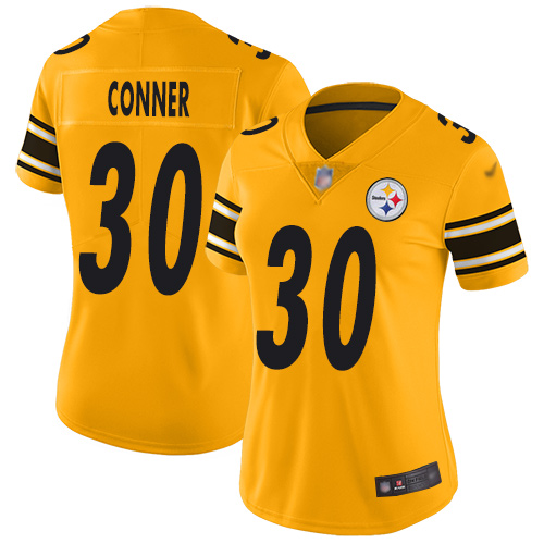 Personalized Steelers #30 James Conner Gold Women’s Stitched Football Limited Inverted Legend Jersey