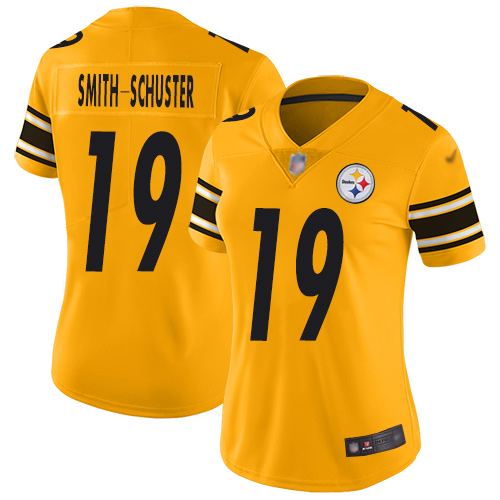 Personalized Steelers #19 JuJu Smith-Schuster Gold Women’s Stitched Football Limited Inverted Legend Jersey