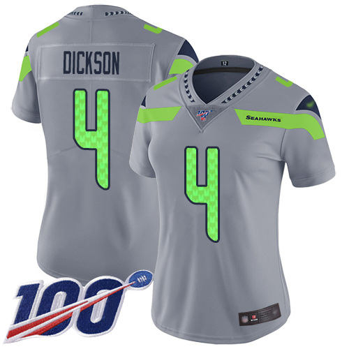 Personalized Seahawks #4 Michael Dickson Silver Women’s Stitched Football Limited Inverted Legend 100th Season Jersey