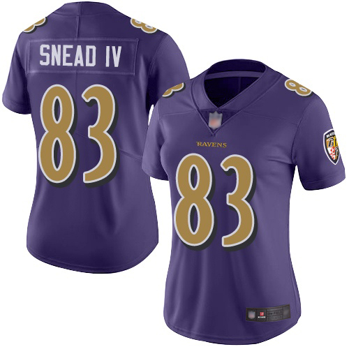 Personalized Ravens #83 Willie Snead IV Purple Women’s Stitched Football Limited Rush Jersey