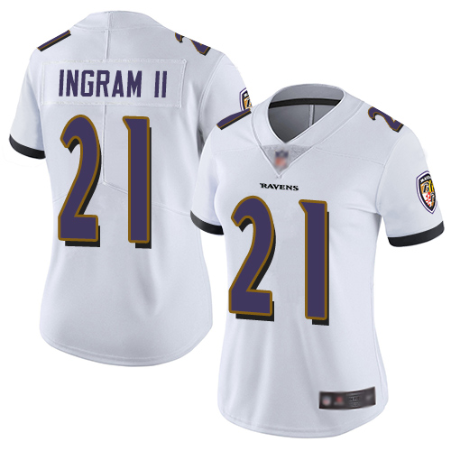 Personalized Ravens #21 Mark Ingram II White Women’s Stitched Football Untouchable Limited Jersey