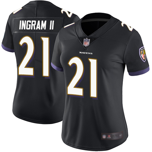 Personalized Ravens #21 Mark Ingram II Black Alternate Women’s Stitched Football Untouchable Limited Jersey