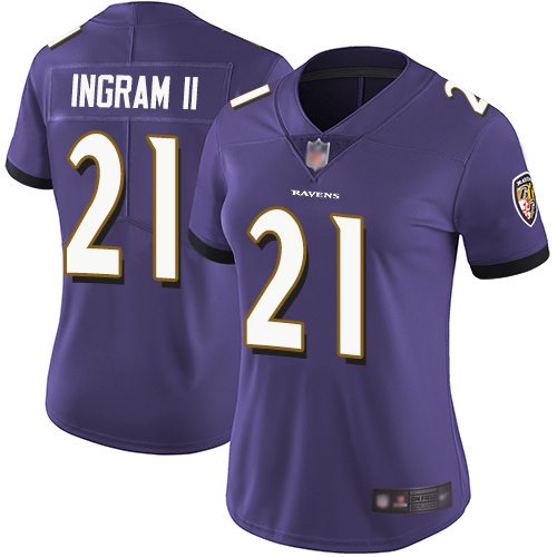 Personalized Ravens #21 Mark Ingram II Purple Team Color Women’s Stitched Football Untouchable Limited Jersey