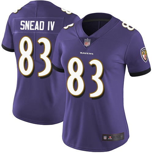 Personalized Ravens #83 Willie Snead IV Purple Team Color Women’s Stitched Football Untouchable Limited Jersey