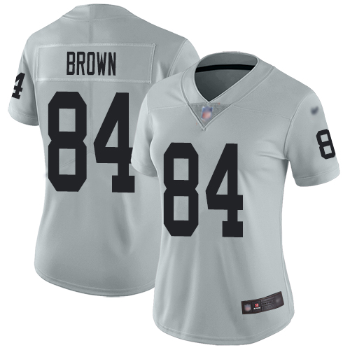 Personalized Raiders #84 Antonio Brown Silver Women’s Stitched Football Limited Inverted Legend Jersey