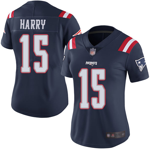 Personalized Patriots #15 N’Keal Harry Navy Blue Women’s Stitched Football Limited Rush Jersey