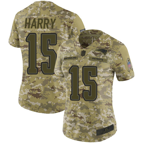 Personalized Patriots #15 N’Keal Harry Camo Women’s Stitched Football Limited 2018 Salute to Service Jersey