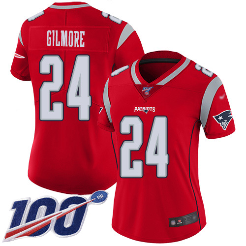 Personalized Patriots #24 Stephon Gilmore Red Women’s Stitched Football Limited Inverted Legend 100th Season Jersey