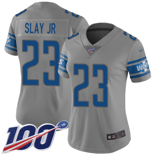 Personalized Lions #23 Darius Slay Jr Gray Women’s Stitched Football Limited Inverted Legend 100th Season Jersey