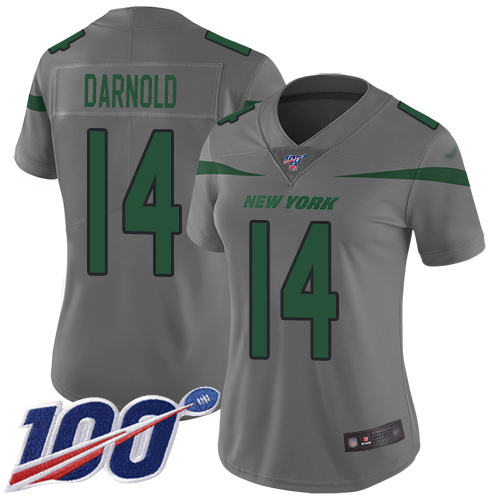 Personalized Jets #14 Sam Darnold Gray Women’s Stitched Football Limited Inverted Legend 100th Season Jersey