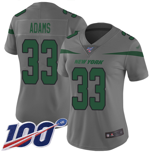Personalized Jets #33 Jamal Adams Gray Women’s Stitched Football Limited Inverted Legend 100th Season Jersey