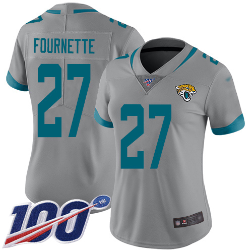 Personalized Jaguars #27 Leonard Fournette Silver Women’s Stitched Football Limited Inverted Legend 100th Season Jersey