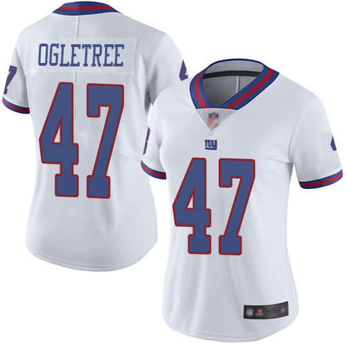 Personalized Giants #47 Alec Ogletree White Women’s Stitched Football Limited Rush Jersey